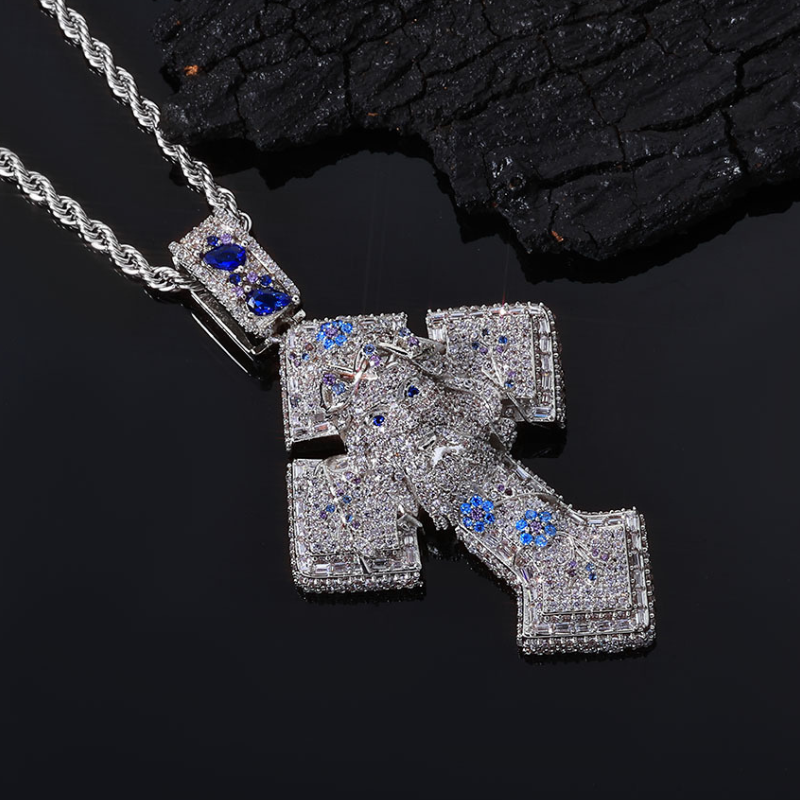 Moissanite Colorful Jesus Cross Pendant