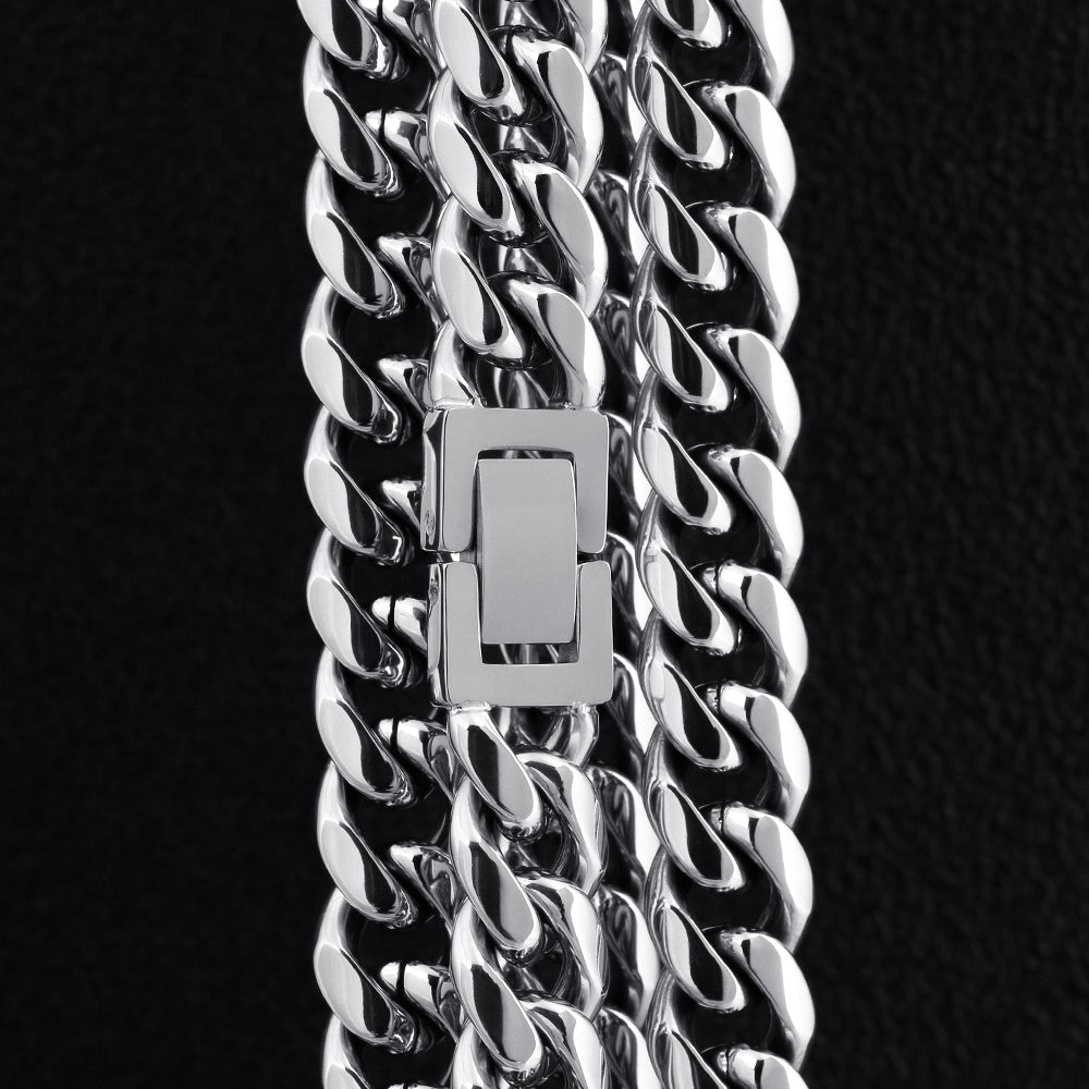 10mm Cuban Link Chain in White Gold for Men's