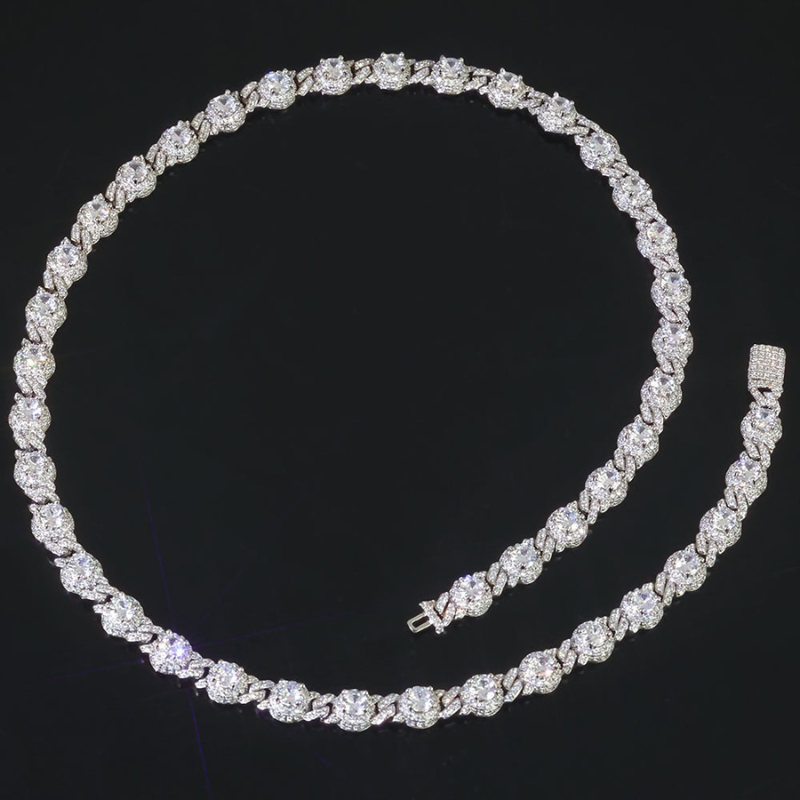 7.5mm Moissanite Hip Hop Round Bead Cuban Chain