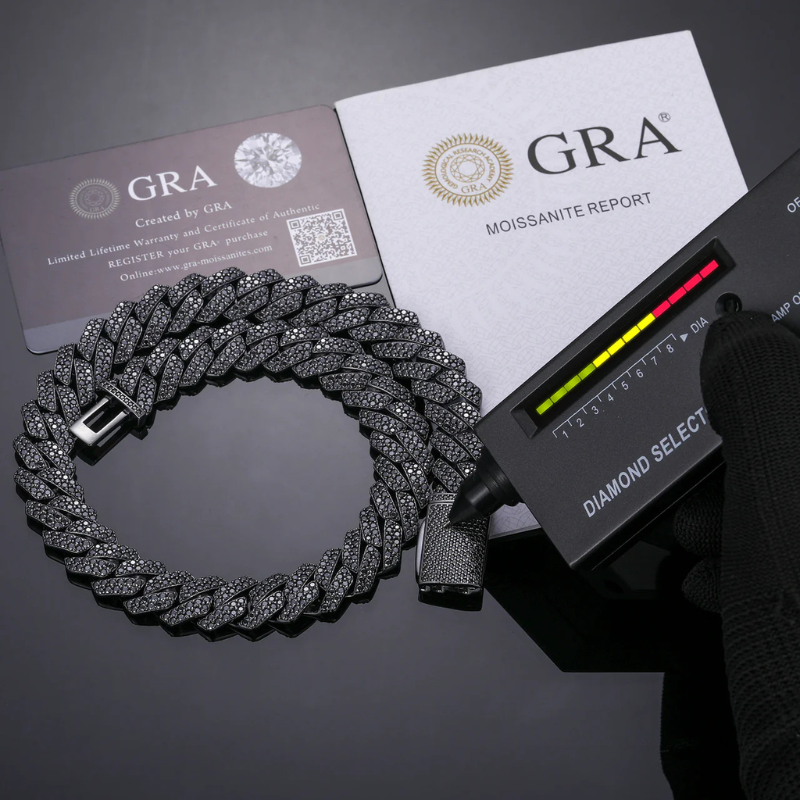 10mm/13mm/15mm/20mm Black Moissanite Hip Hop Diamond Cuban Chain