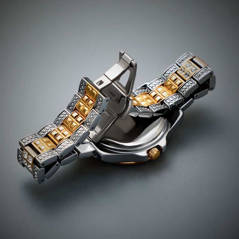 Iced Two-Tone Hip Hop Watch - 40.6mm Gold Dial