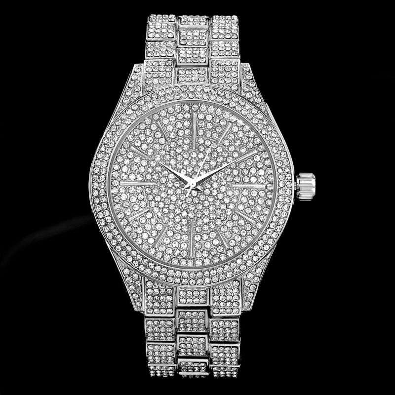 Iced Round Bezel Hip Hop Watch - 43mm White Gold