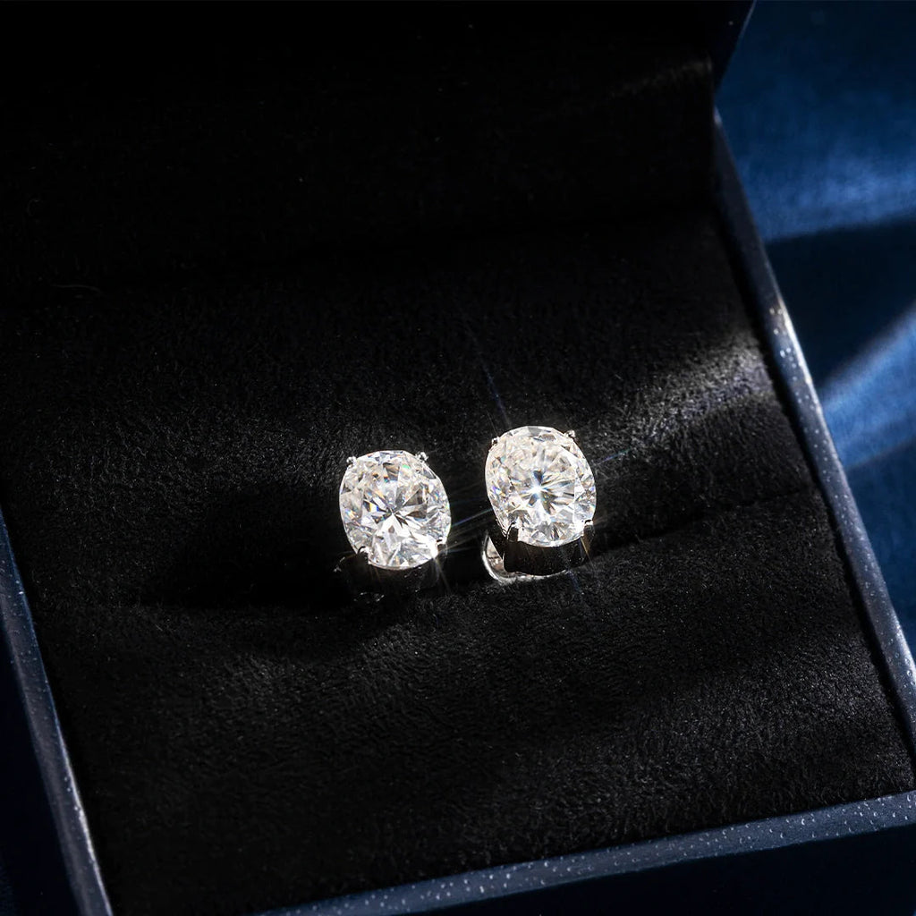 S925 VVS1 Moissanite Oval Cut Stud Earrings