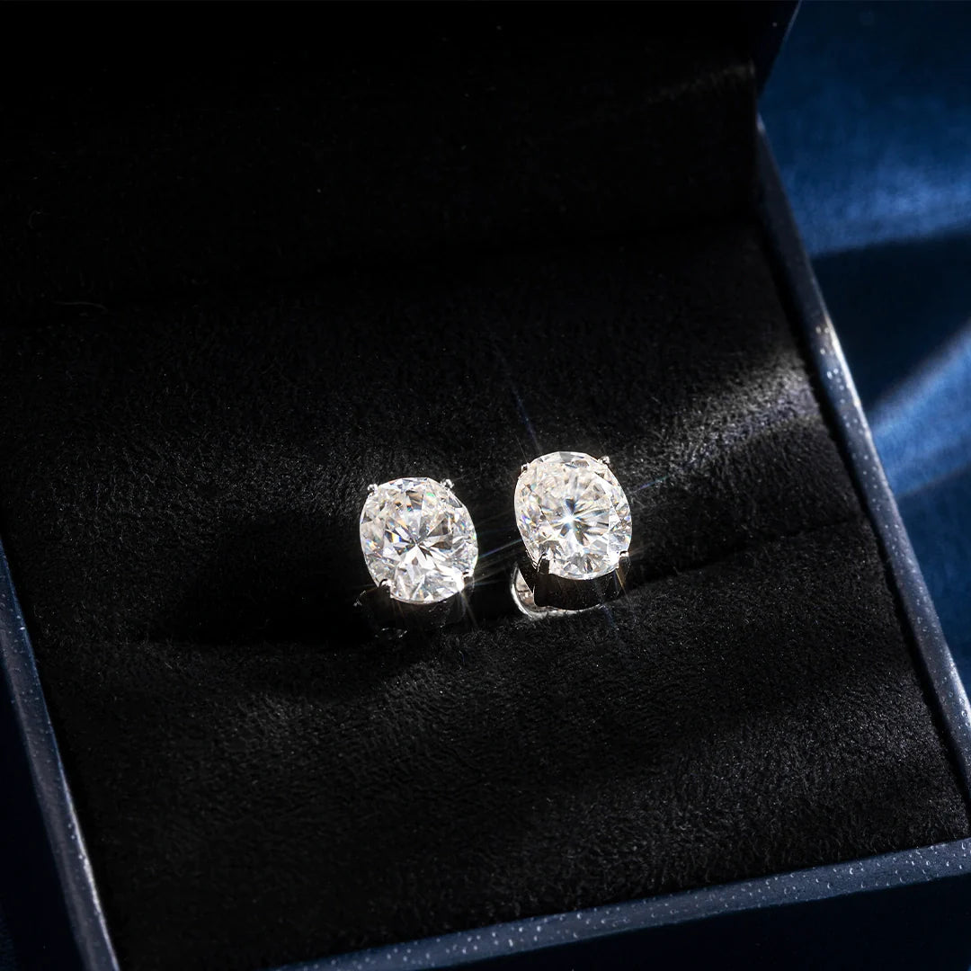 S925 VVS1 Moissanite Oval Cut Stud Earrings