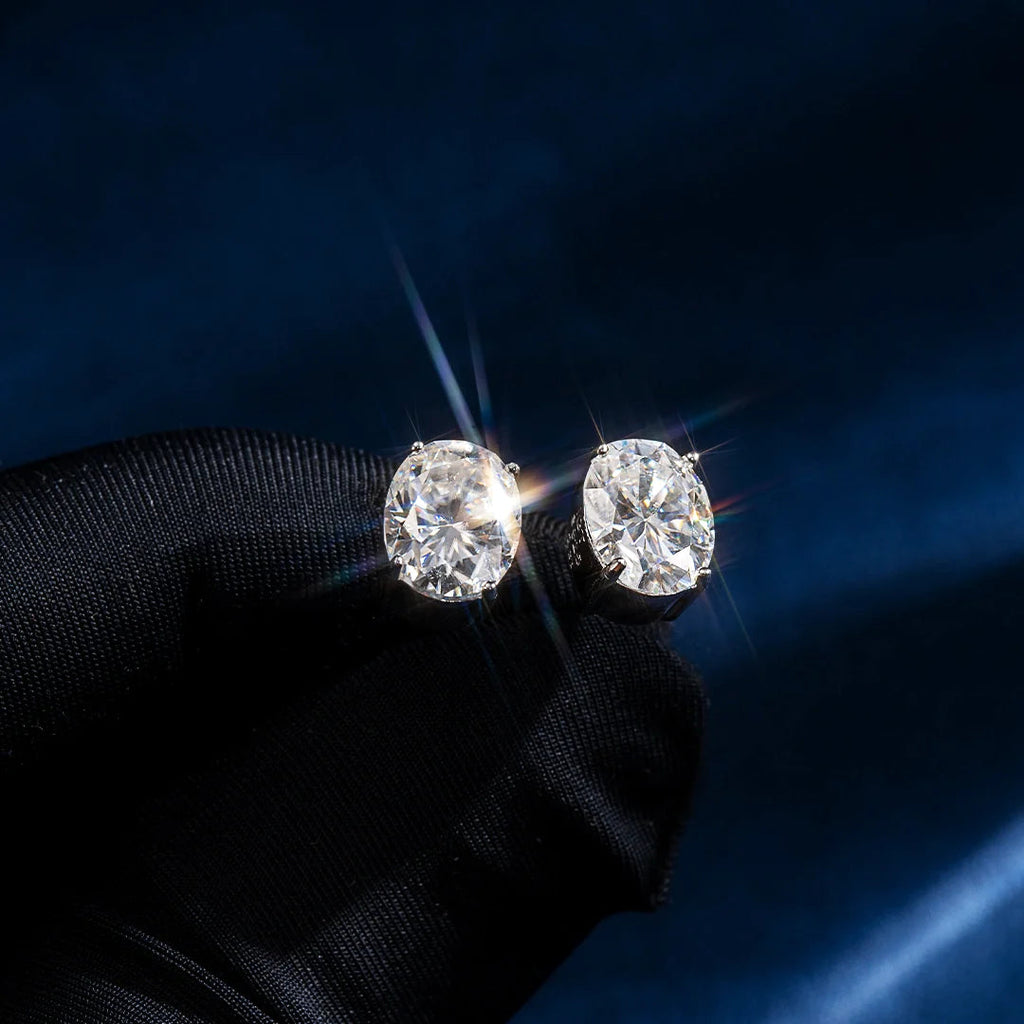 S925 VVS1 Moissanite Oval Cut Stud Earrings