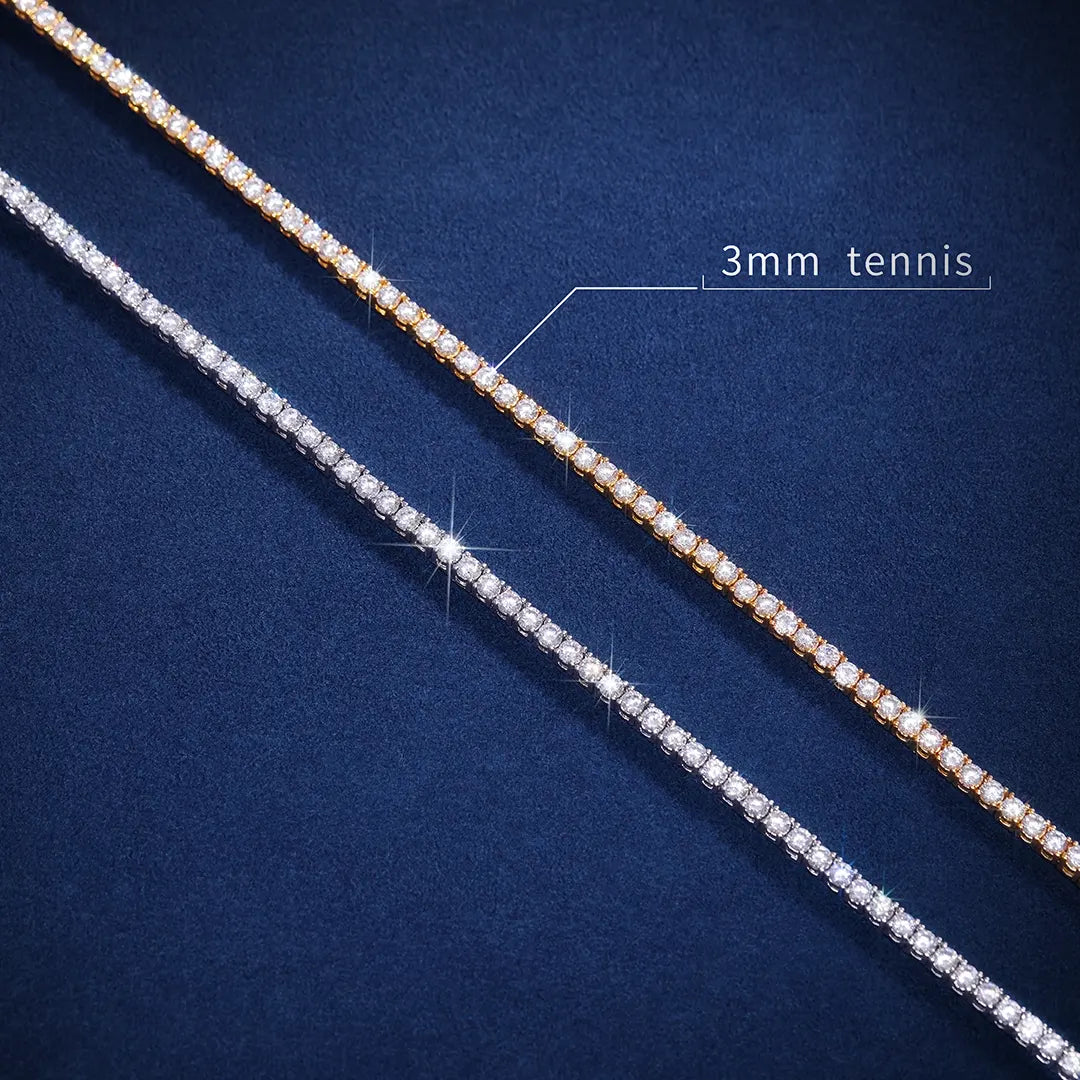 3/4/5mm Moissanite Tennis Chain in 18K Gold