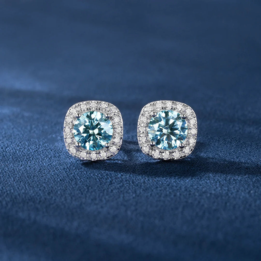 Total 2 Carats S925 Blue VVS1 Moissanite Square Stud Earrings