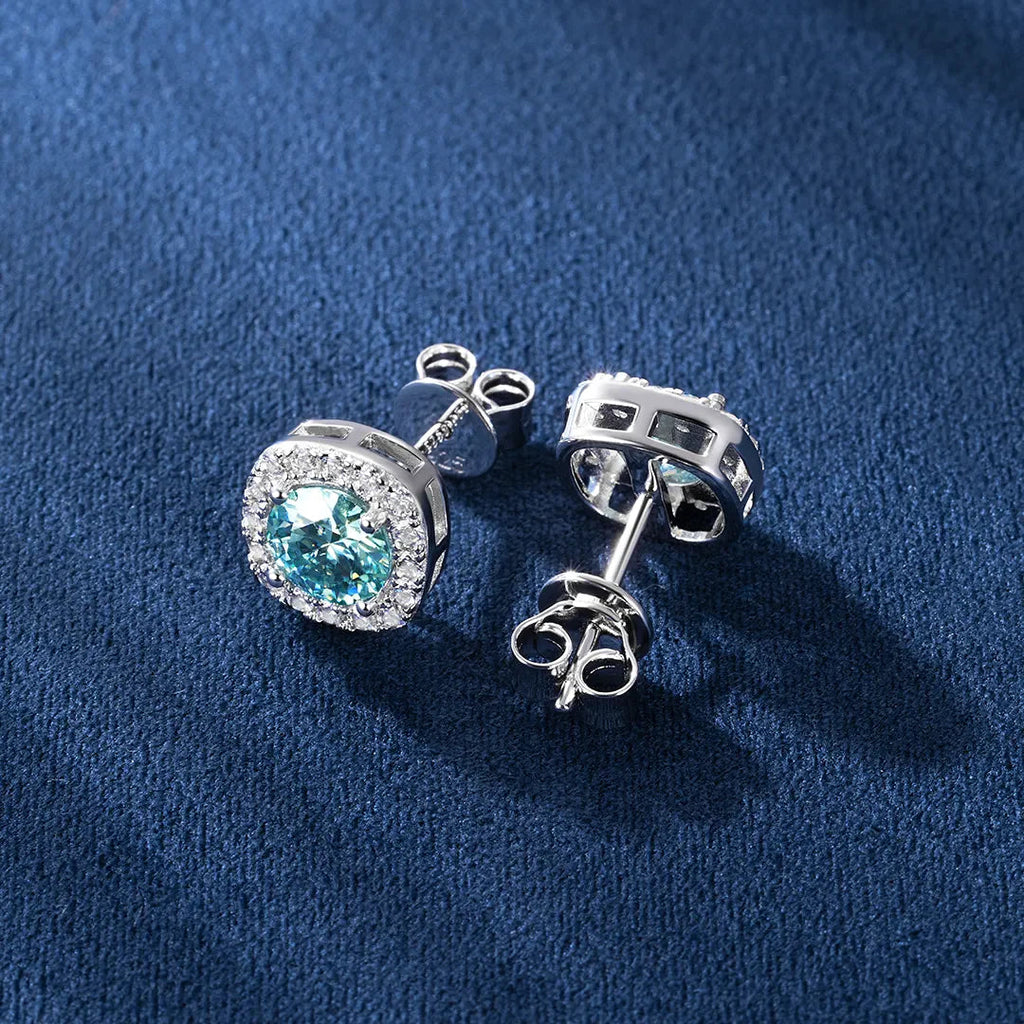 Total 2 Carats S925 Blue VVS1 Moissanite Square Stud Earrings