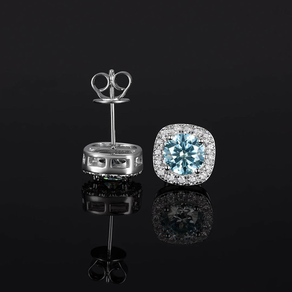 Total 2 Carats S925 Blue VVS1 Moissanite Square Stud Earrings