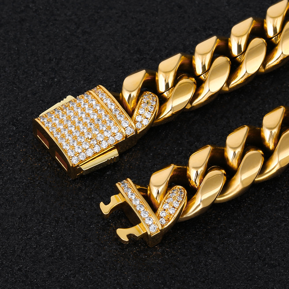 12mm Iced Out Box Clasp Moissanite Miami Cuban Link Bracelet