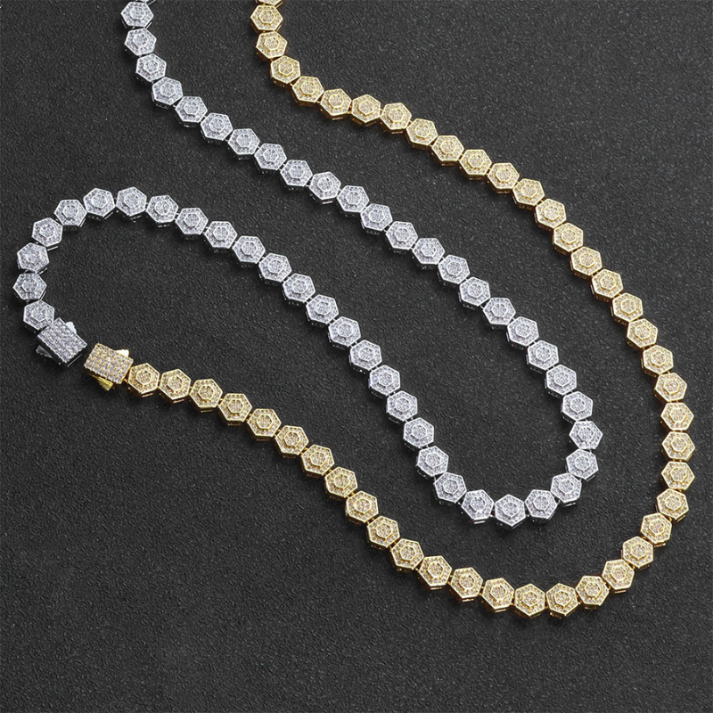 8.5mm Moissanite Geometric Hexagonal Rock Sugar Chain