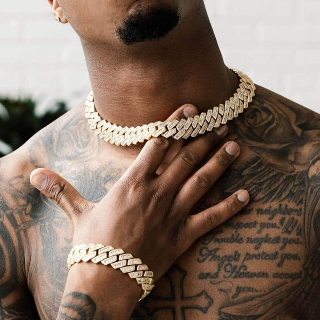 20mm Miami Moissanite Diamond Baguette Chain In Gold