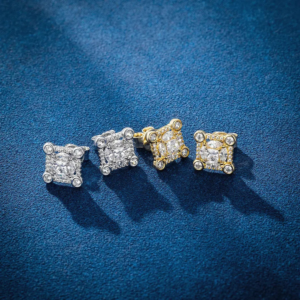 S925 Moissanite Solitaire Square Stud Earrings