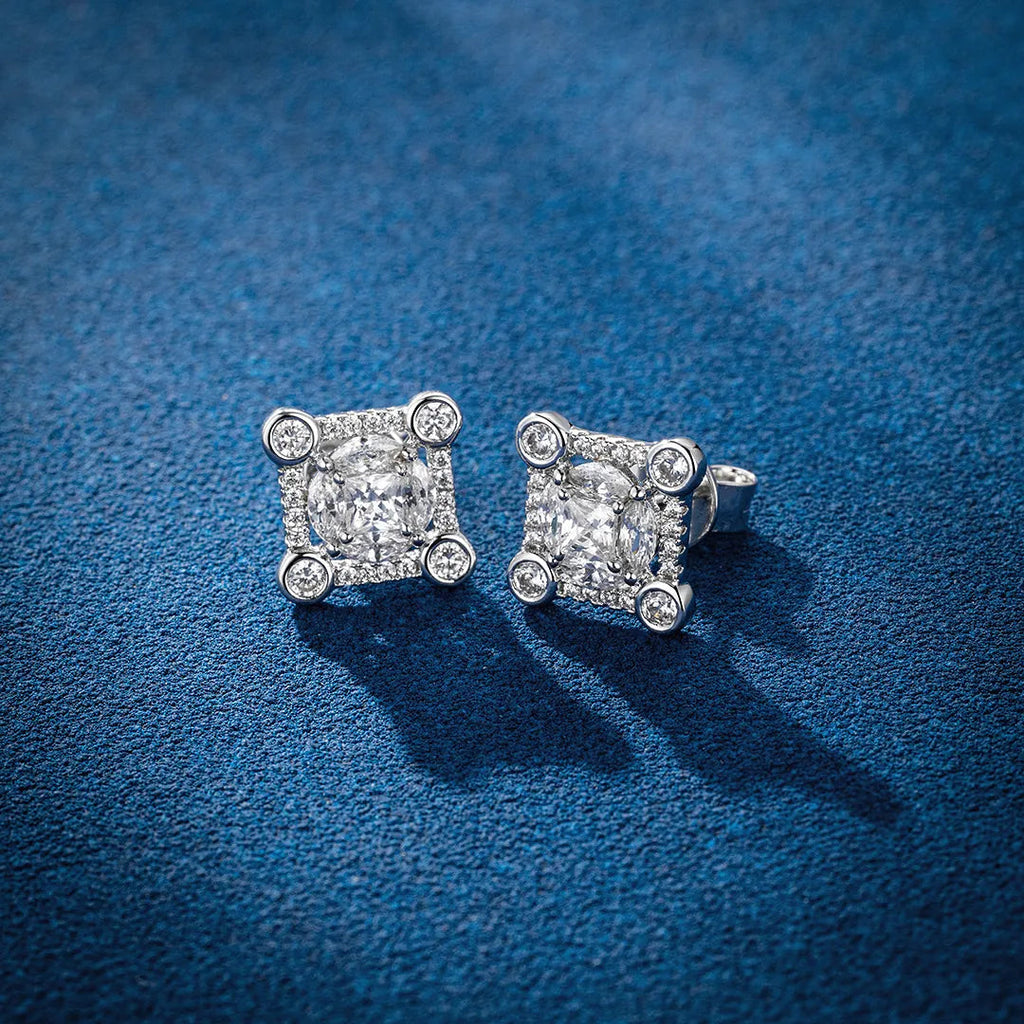 S925 Moissanite Solitaire Square Stud Earrings