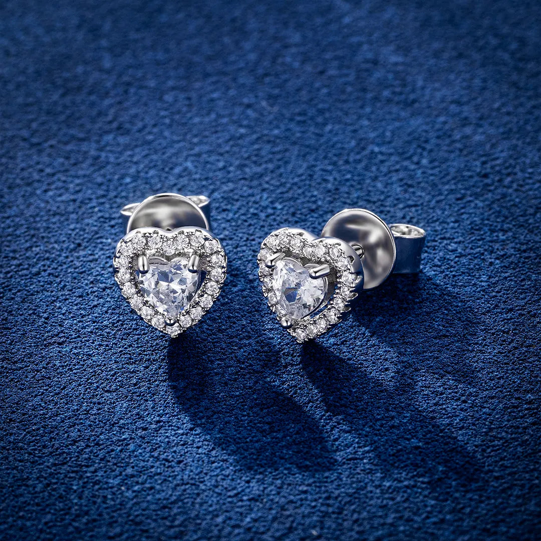 S925 & VVS Moissanite "Heart Shaped Halo" Earrings (Total 1CT )