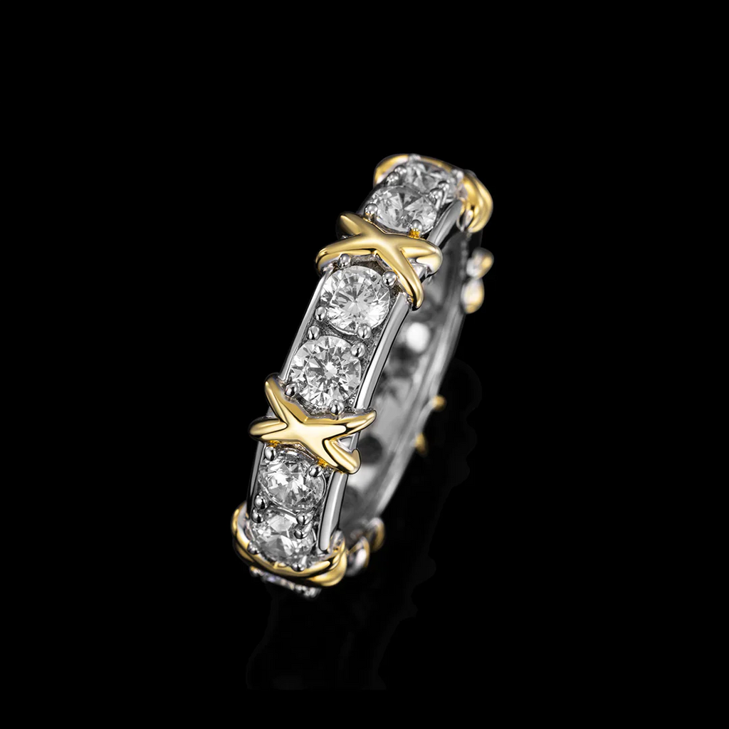 S925 Two Tone Crossover Moissanite Ring