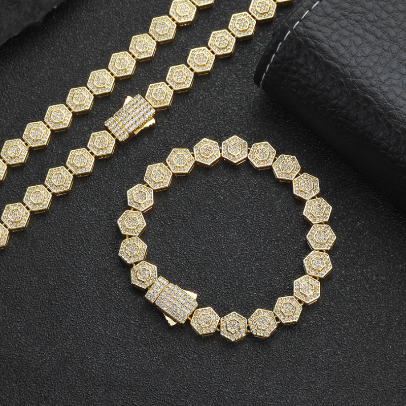 8.5mm Moissanite Geometric Hexagonal Rock Sugar Chain
