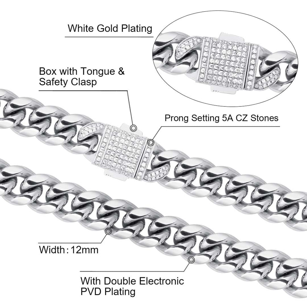 12mm Iced Out Box Clasp Moissanite Miami Cuban Link Bracelet