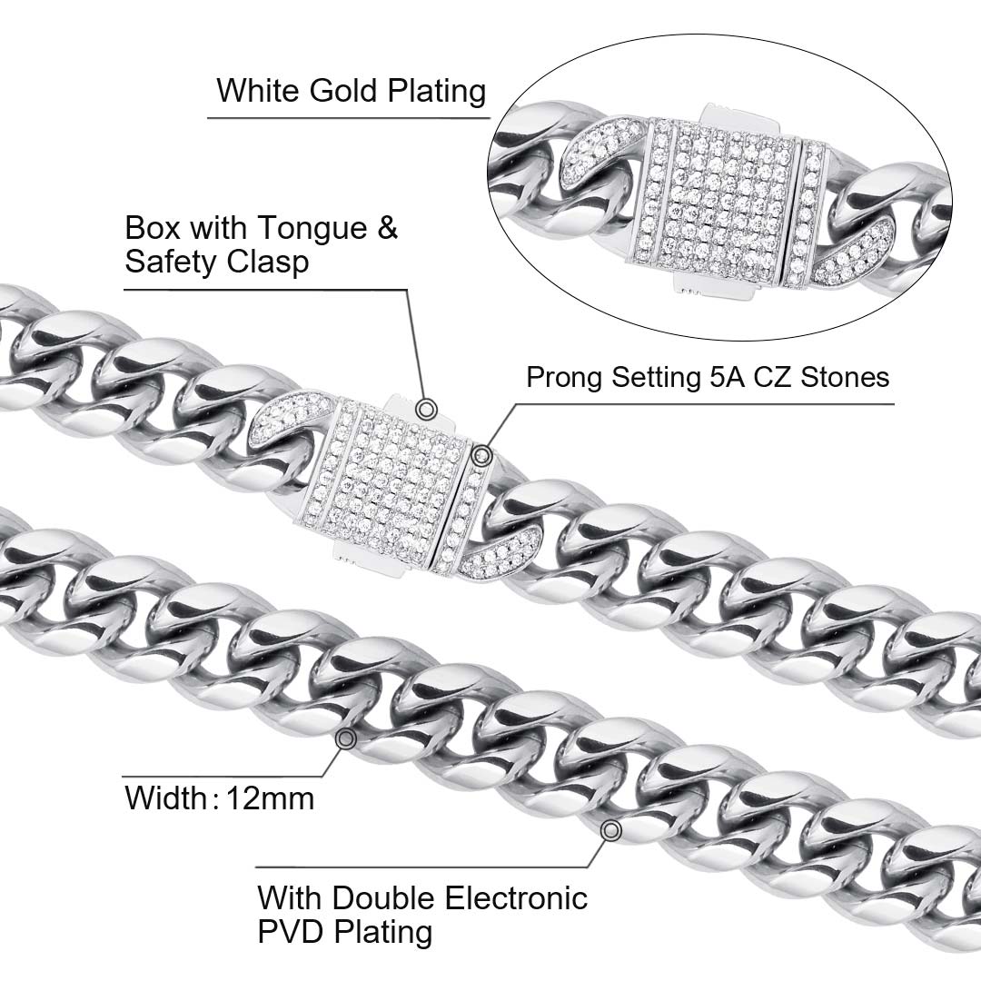 12mm Iced Out Box Clasp Moissanite Miami Cuban Link Bracelet