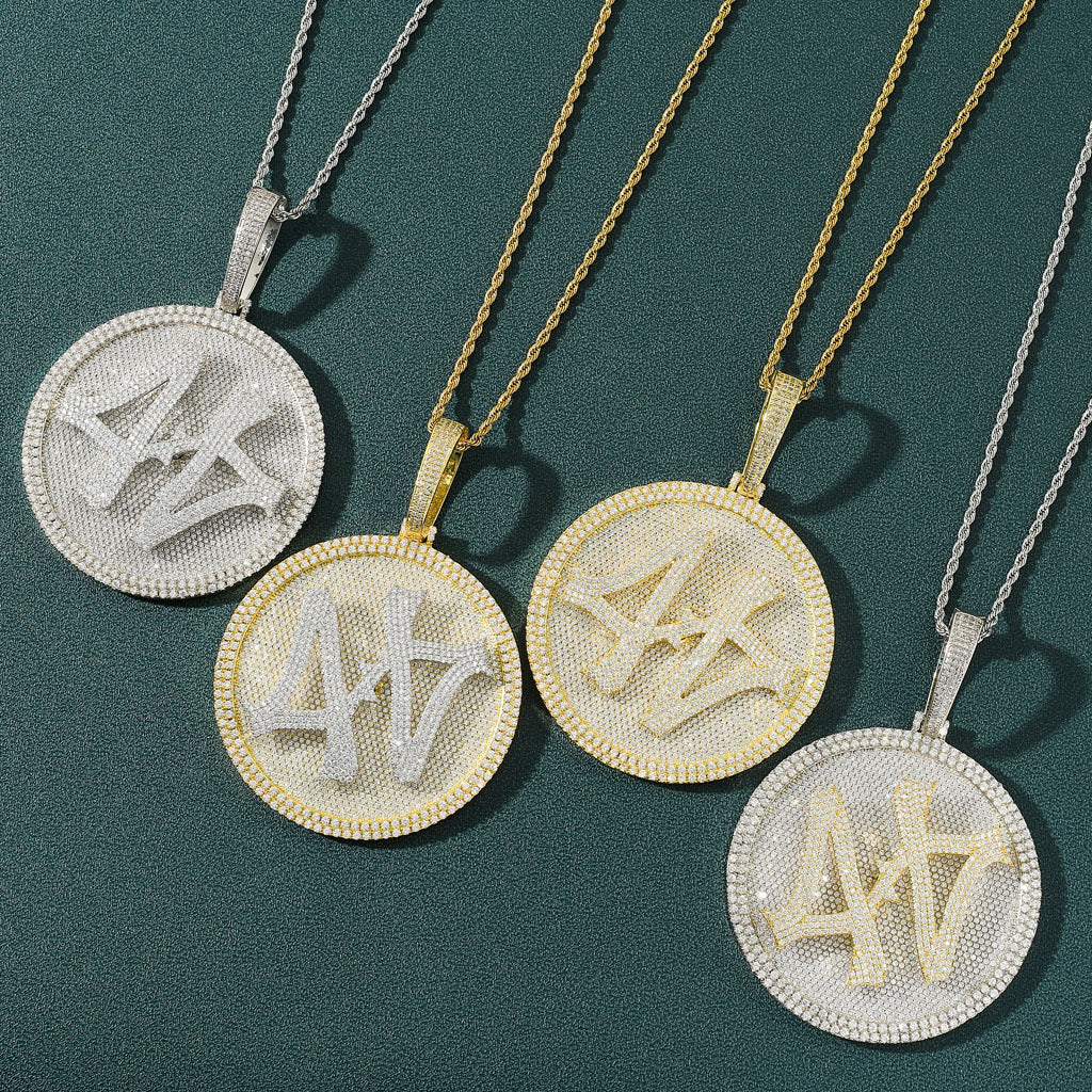 Number 44 Moissanite Rotatable Large Turntable Solid Pendant