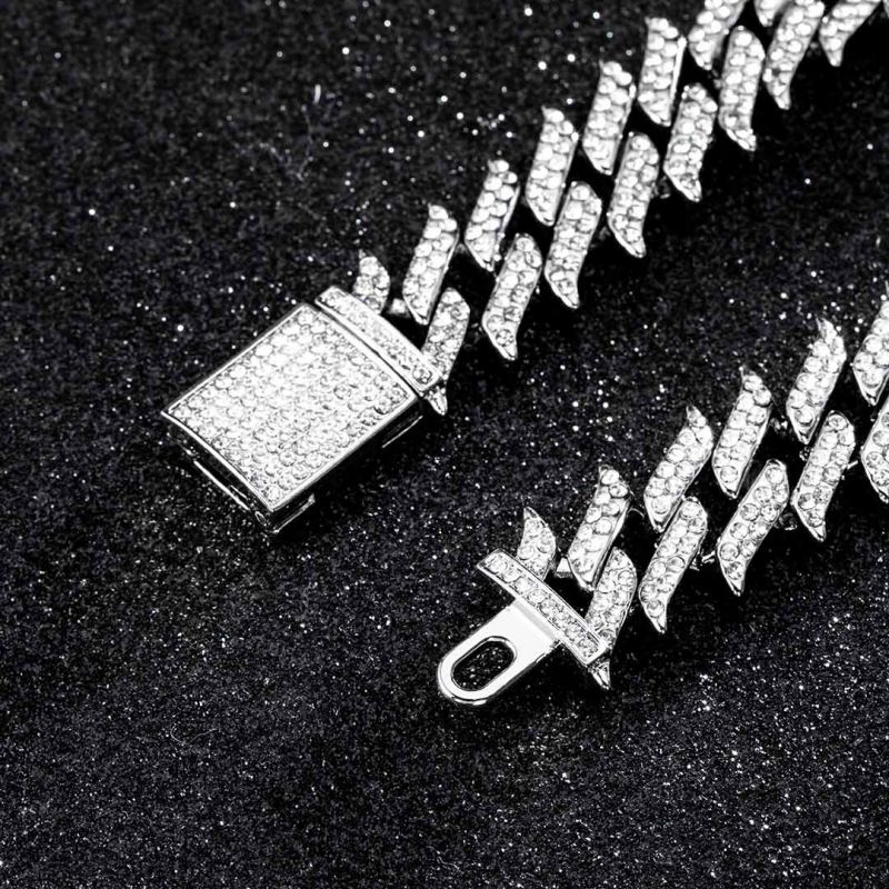 18mm Moissanite Iced Spiked Cuban Bracelet in White Gold