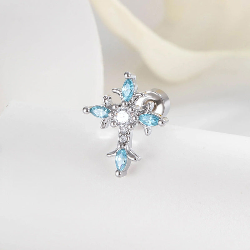 Sterling Silver Floral Cross Bullet Back Earring【A pair of earrings】