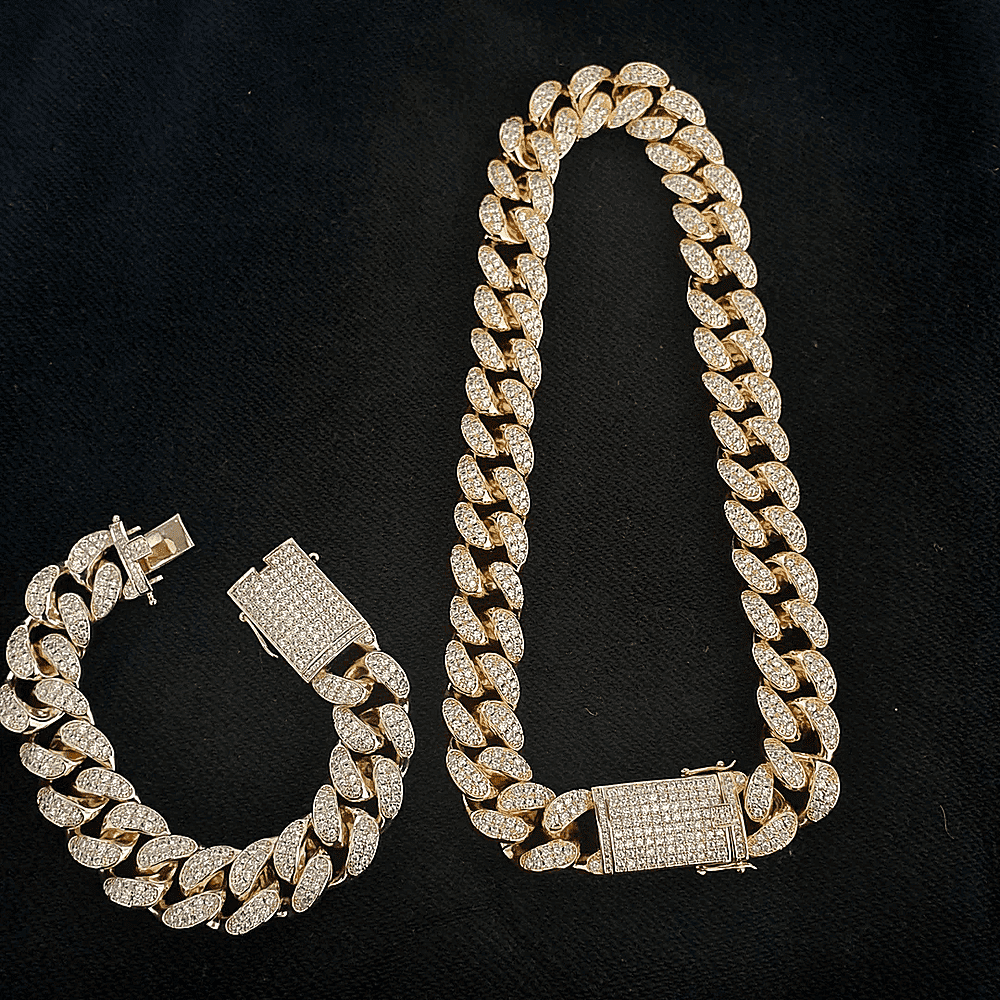 13mm/20mm Cuban Chain & Bracelet Set - 5x 18K Gold Plated