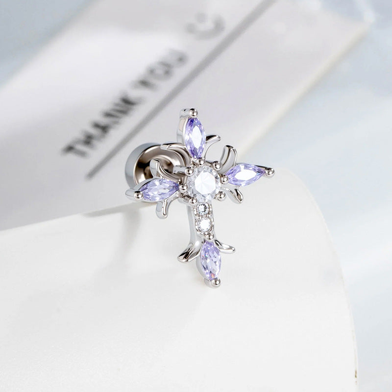 Sterling Silver Floral Cross Bullet Back Earring【A pair of earrings】