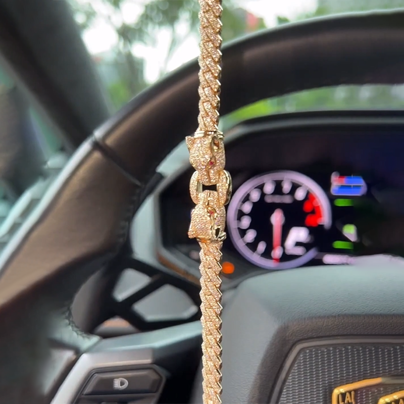 Custom Ruby Panther Cuban Bracelet in Gold