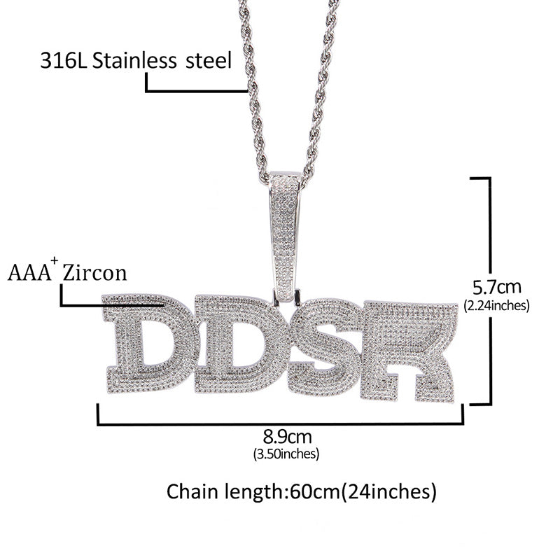 Custom Micro Pave Name Pendant in White Gold