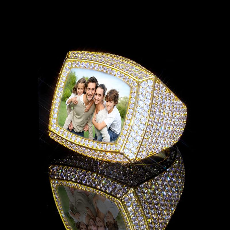 Iced 3D Customized Photo Ring in Gold