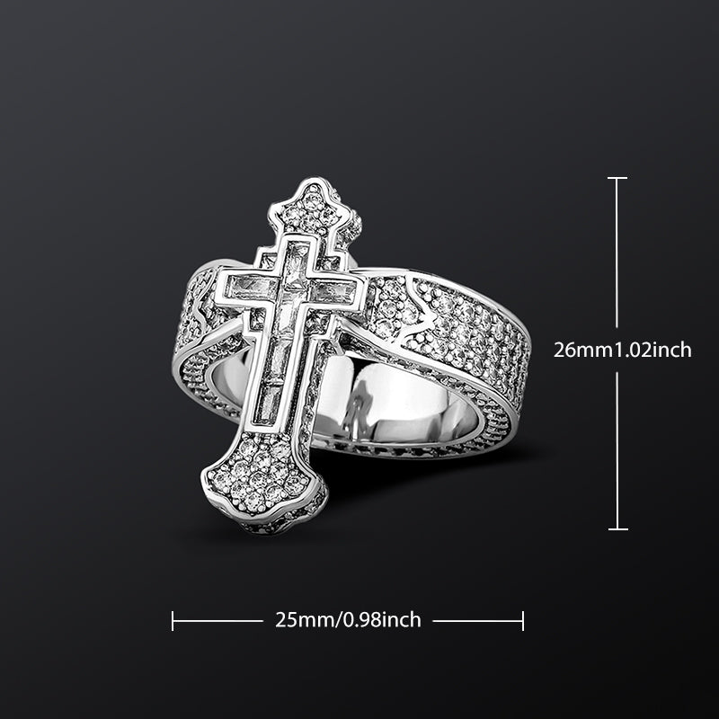 Moissanite Fully Iced Baguette Cut Cross Ring