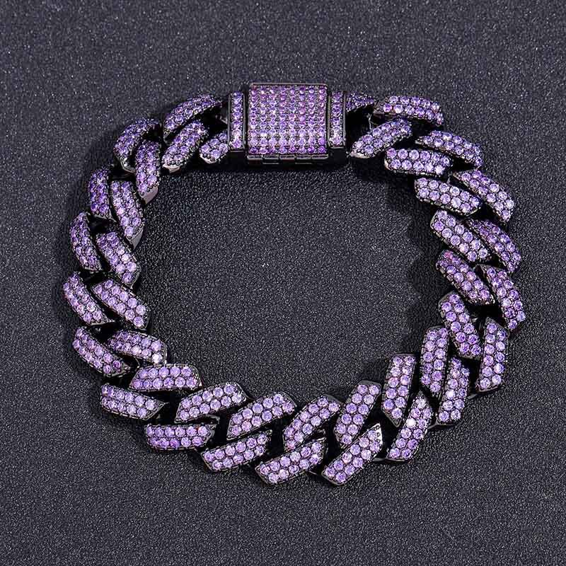 "Dark Power" 15mm Purple Cuban Link Bracelet in Black Gold