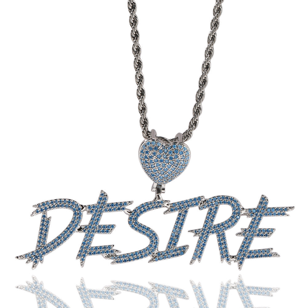 Customized Sea Blue Double Cursive Love Buckle Letters DIY Splicing Pendant