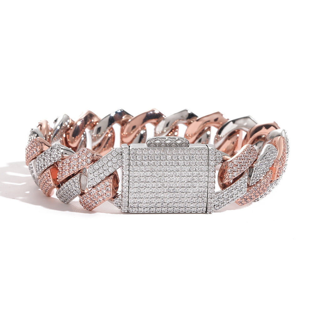 18mm Moissanite Prong Cuban Bracelet 2 Tone White/Rose Gold
