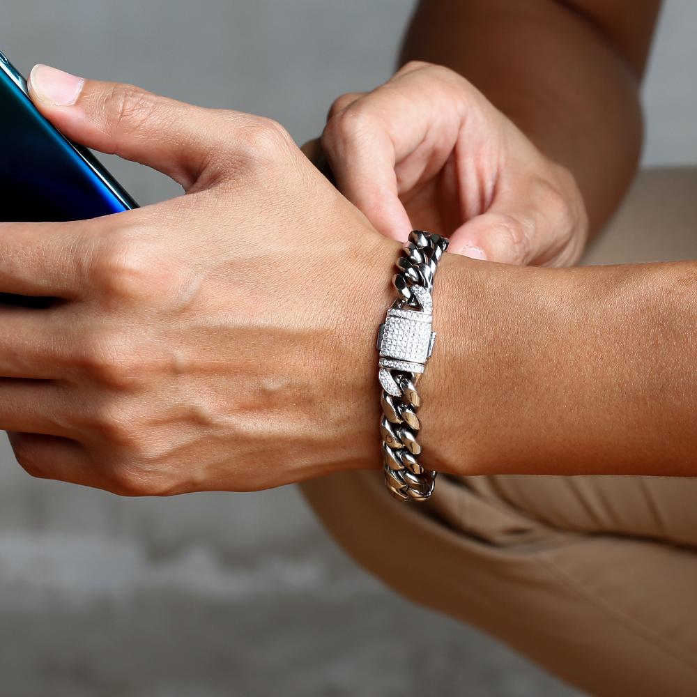 12mm Iced Out Box Clasp Moissanite Miami Cuban Link Bracelet