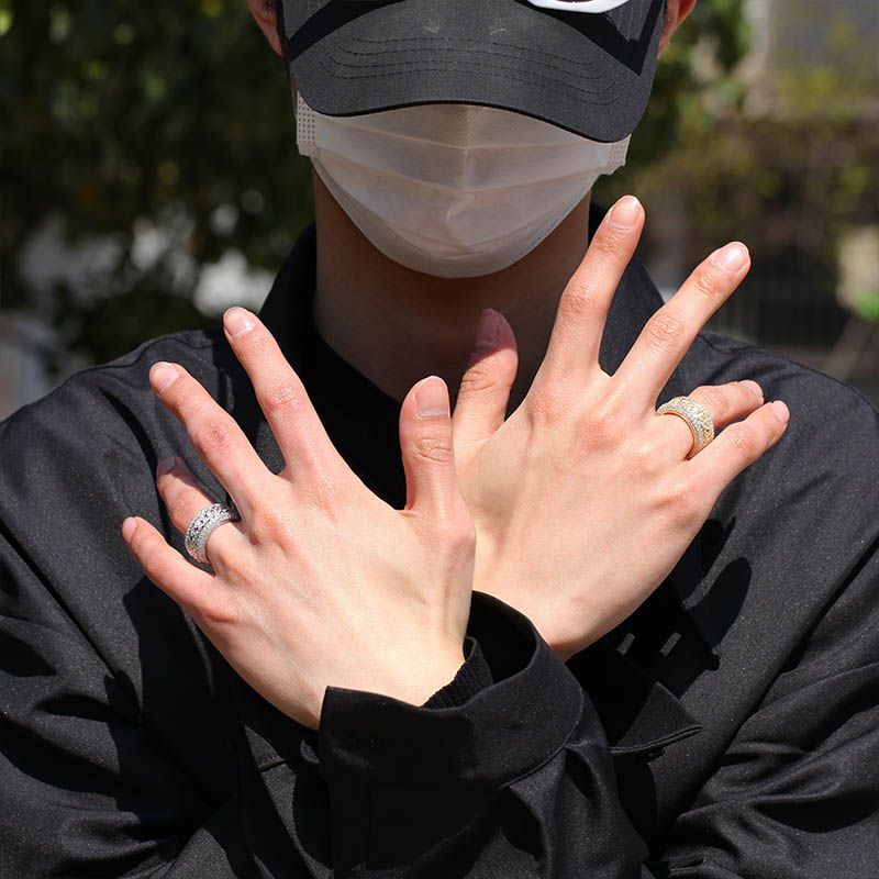 Moissanite Iced Rotatable Cuban Ring in White Gold