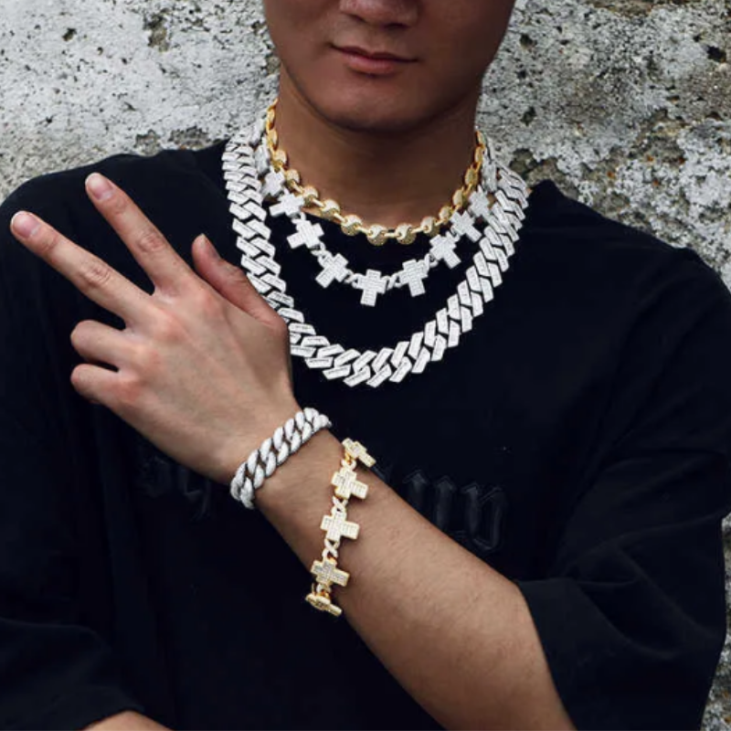 8mm Moissanite Cross Cuban Bracelet