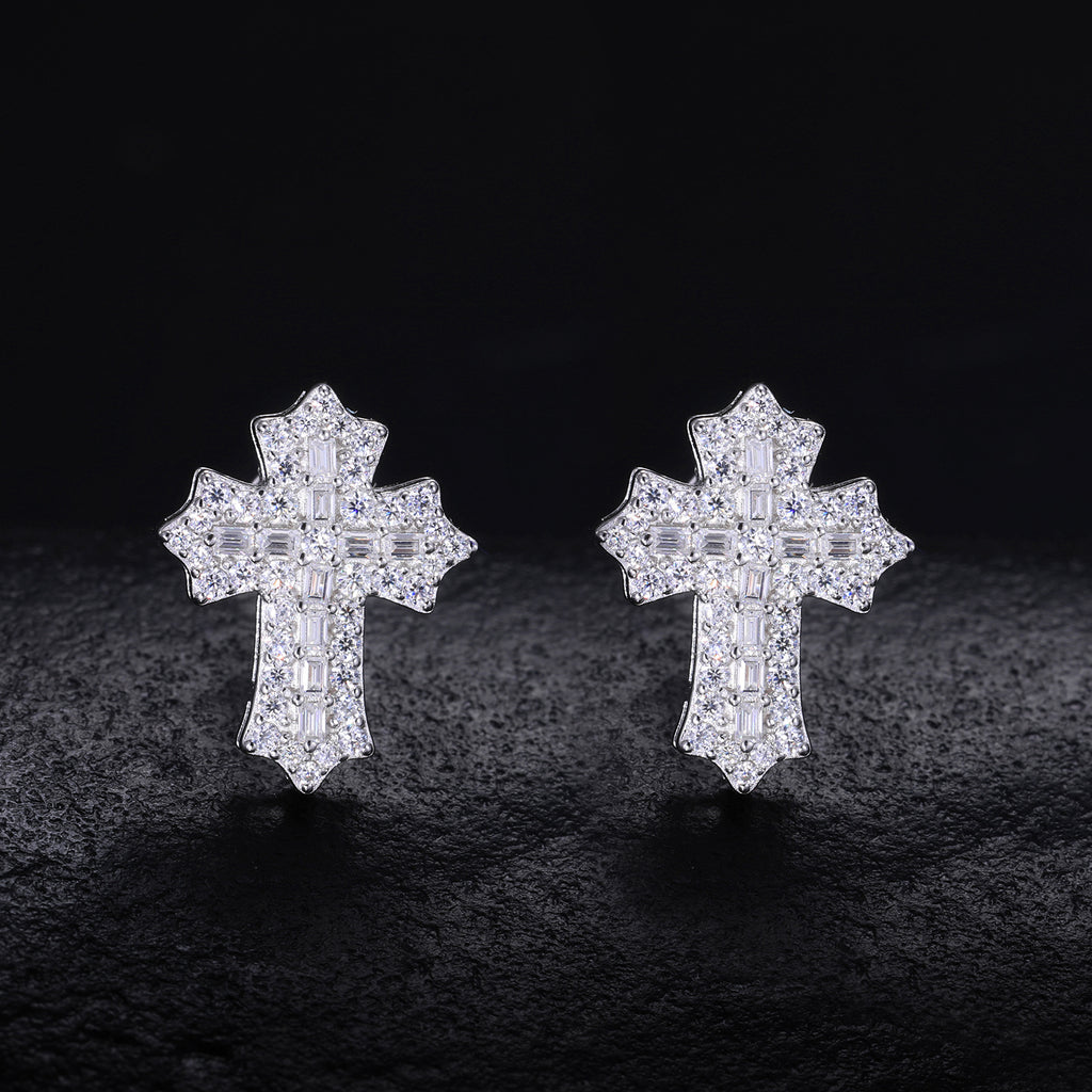 S925 silver moissanite cross earrings