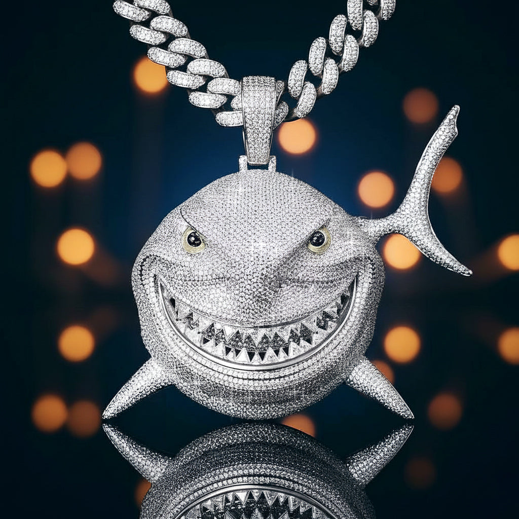 Iced-Out Shark Attack Pendant & Chain Set【A50】