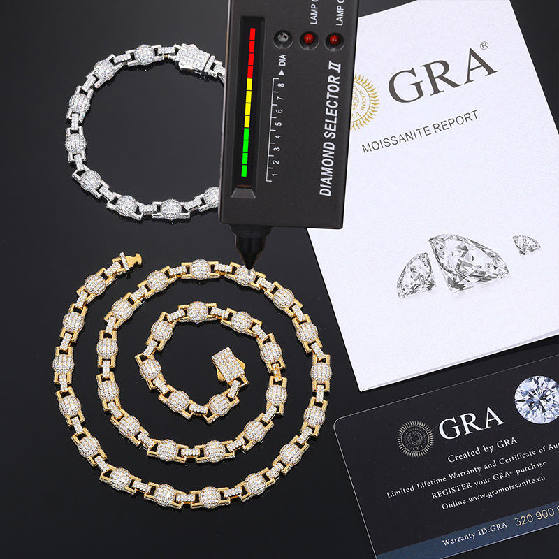 S925 silver moissanite 7mm bubble round bead necklace