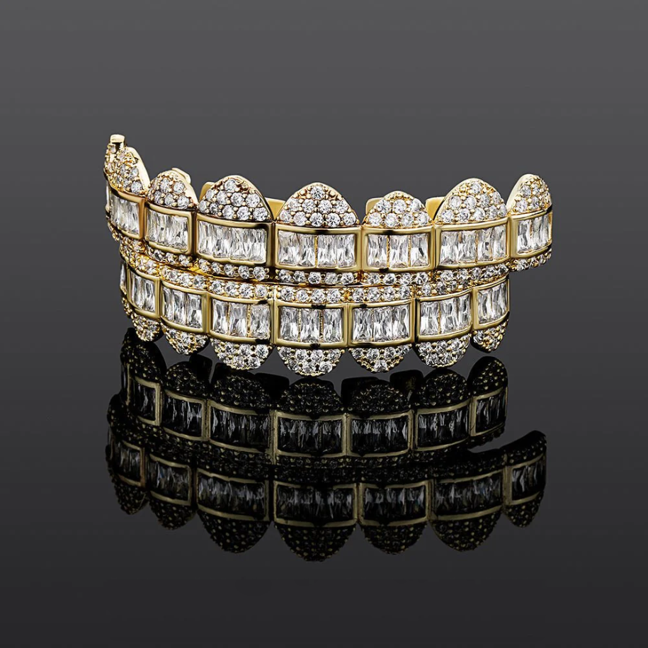 18K Gold Diamond & Baguette Grillz