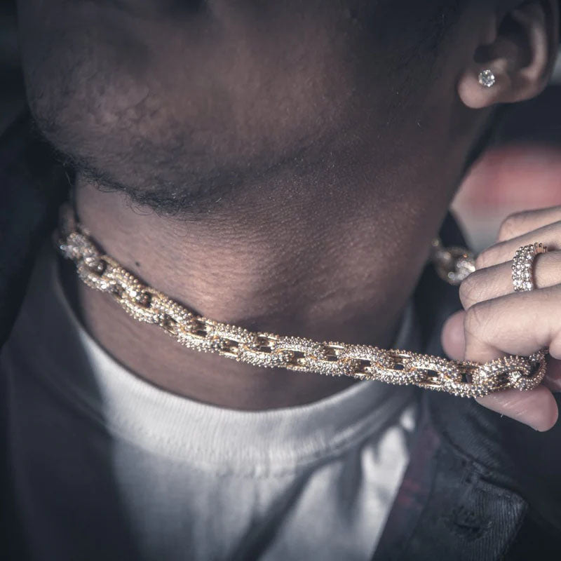 14mm Studded Chain Link Rolo Choker Necklace - 18K Gold Plated