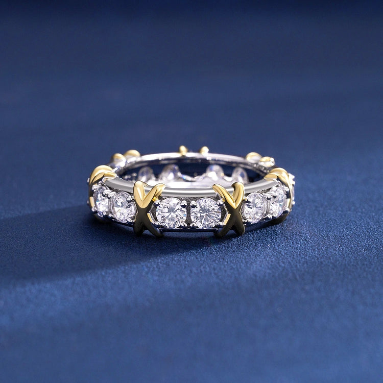 Two Tone Crossover Moissanite Ring