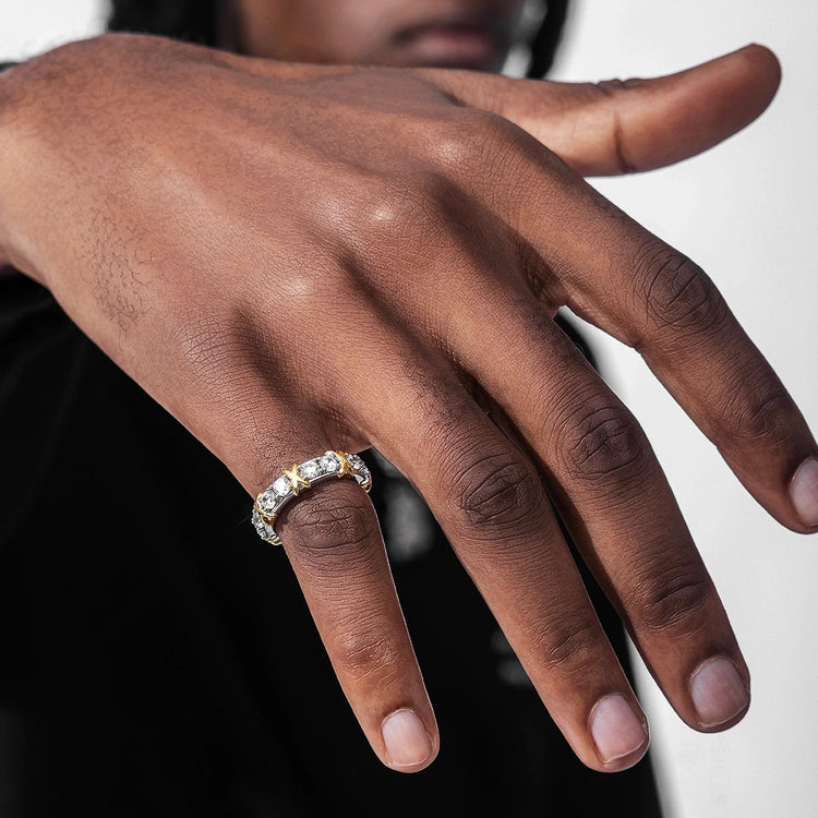 Two Tone Crossover Moissanite Ring