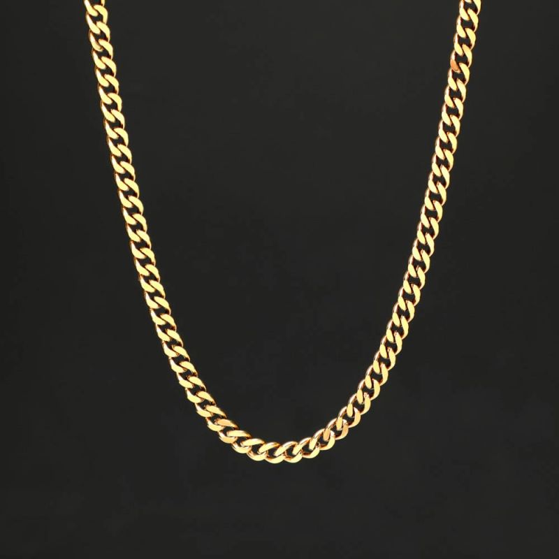 5mm Stainless Steel Cuban Chain in Gold