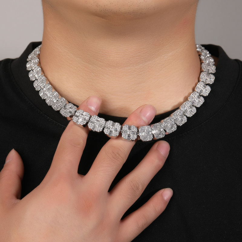 12mm Moissanite Cross Shape Rock Sugar Chain