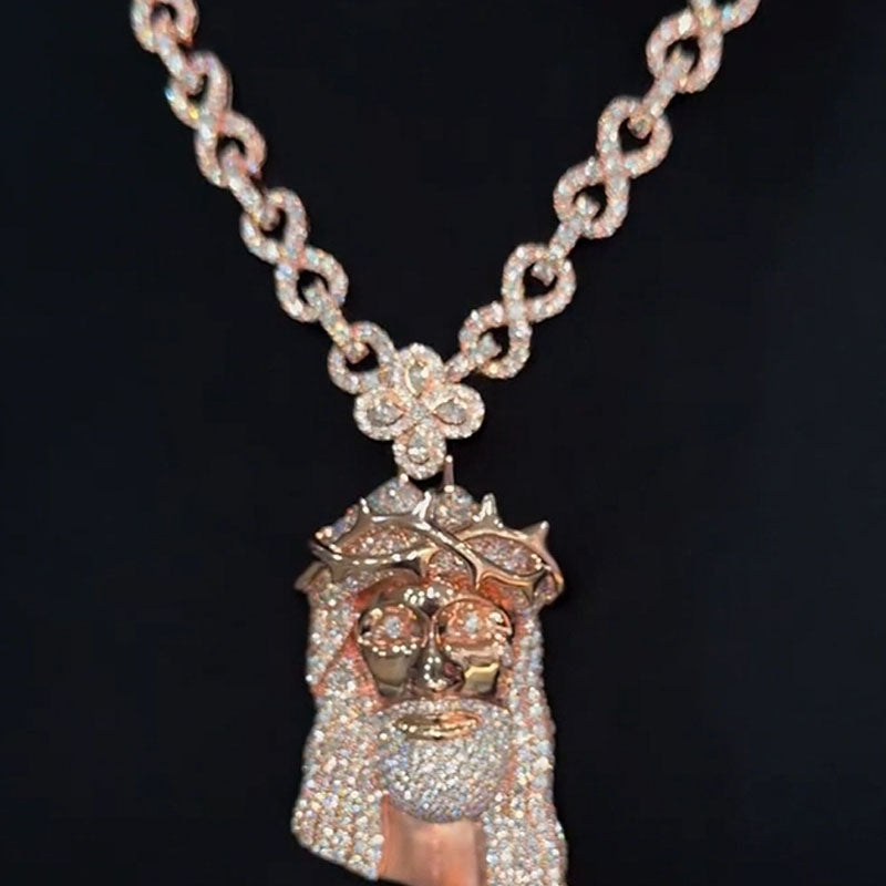 Moissanite Clovers Buckle Thorn Headdress Jesus Pendant Chain Set