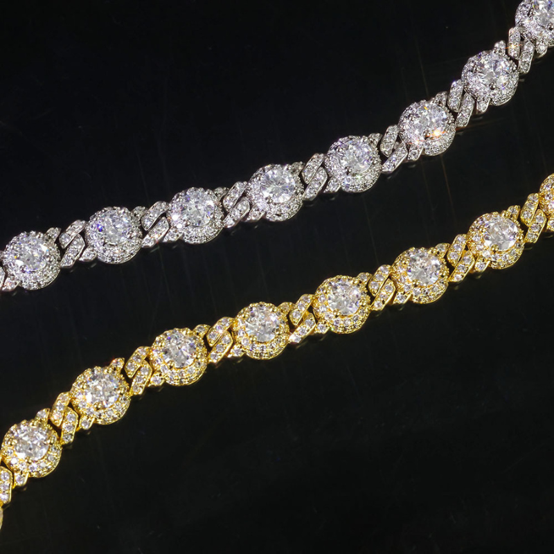 7.5mm Moissanite Hip Hop Round Bead Cuban Bracelet