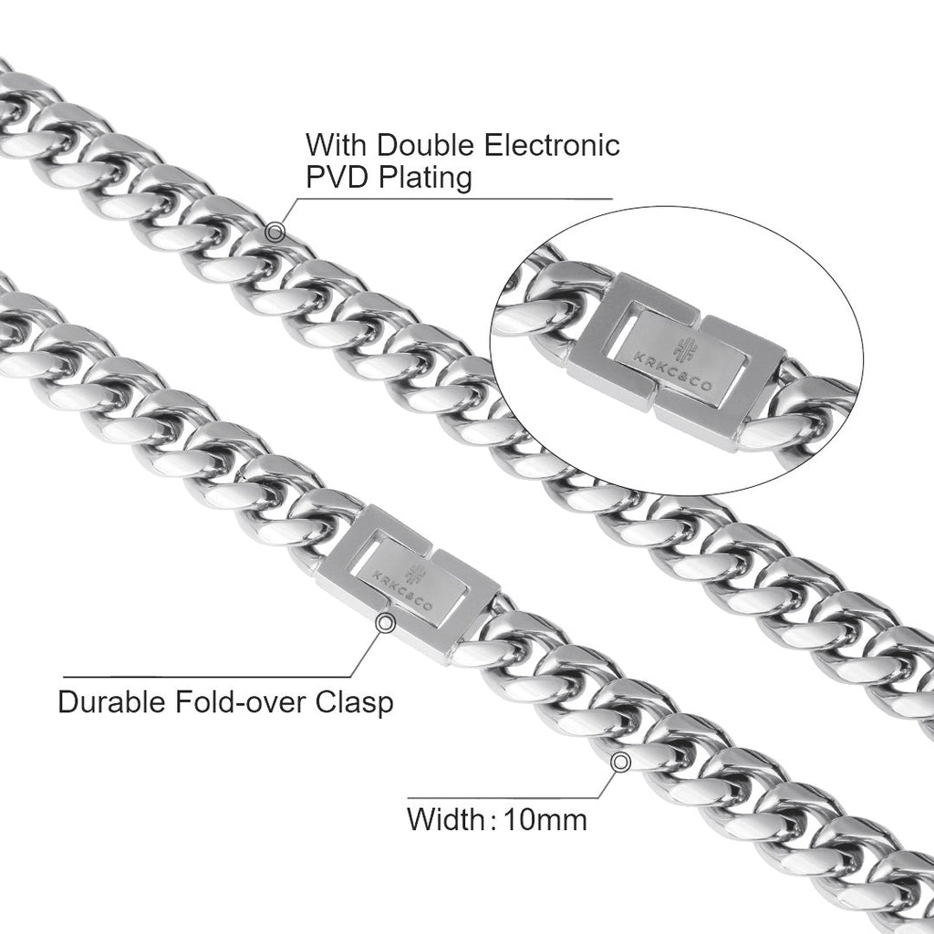 10mm Cuban Link Chain in White Gold for Men's